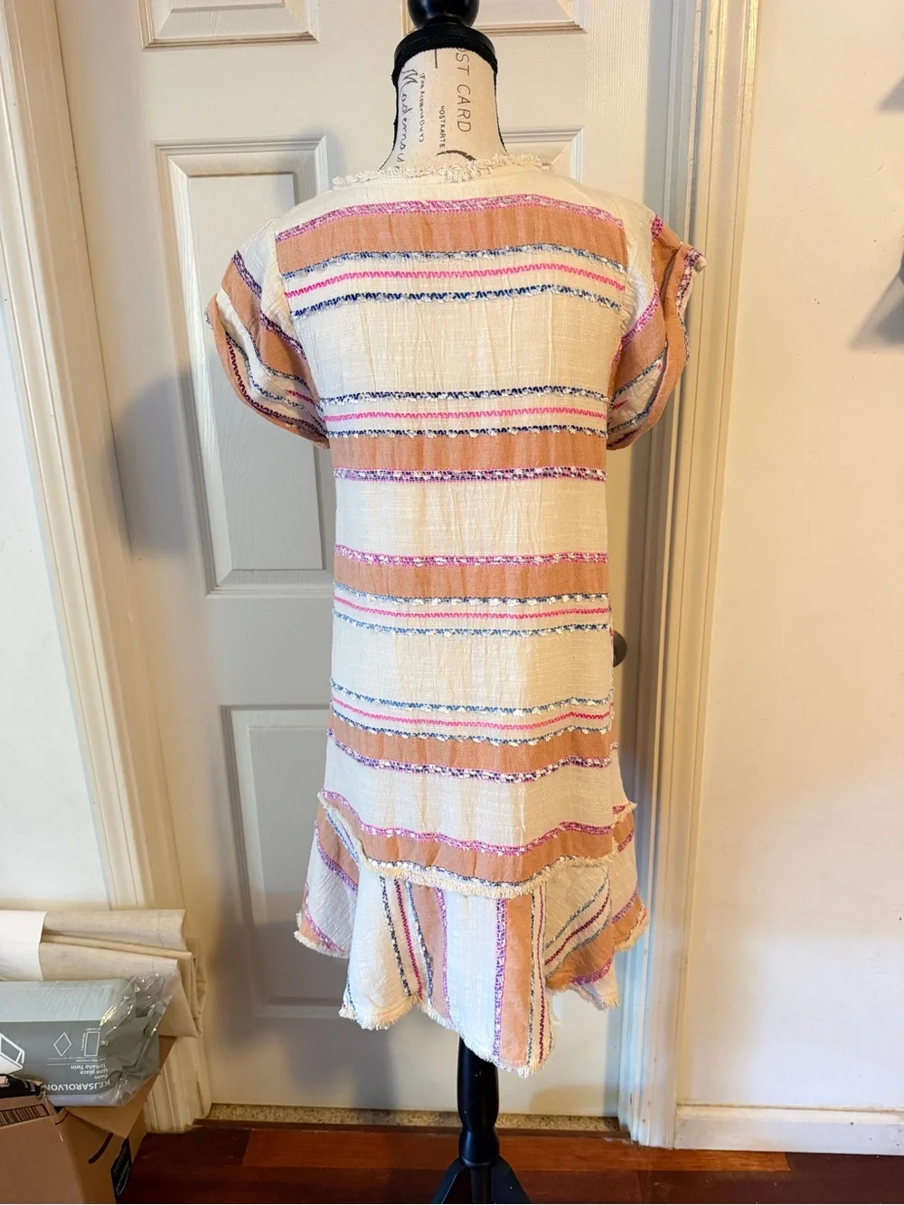 Anthropologie Cream Tunic Dress with Peach & Pink Stripes